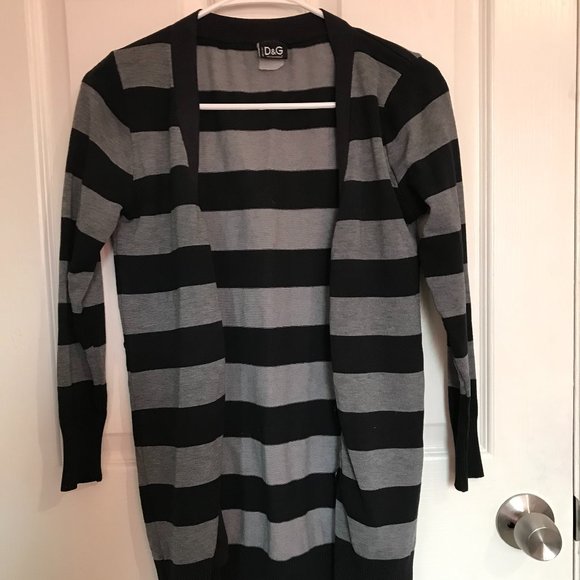 Navy blue and grey striped D and G Cardigan - Picture 1 of 3